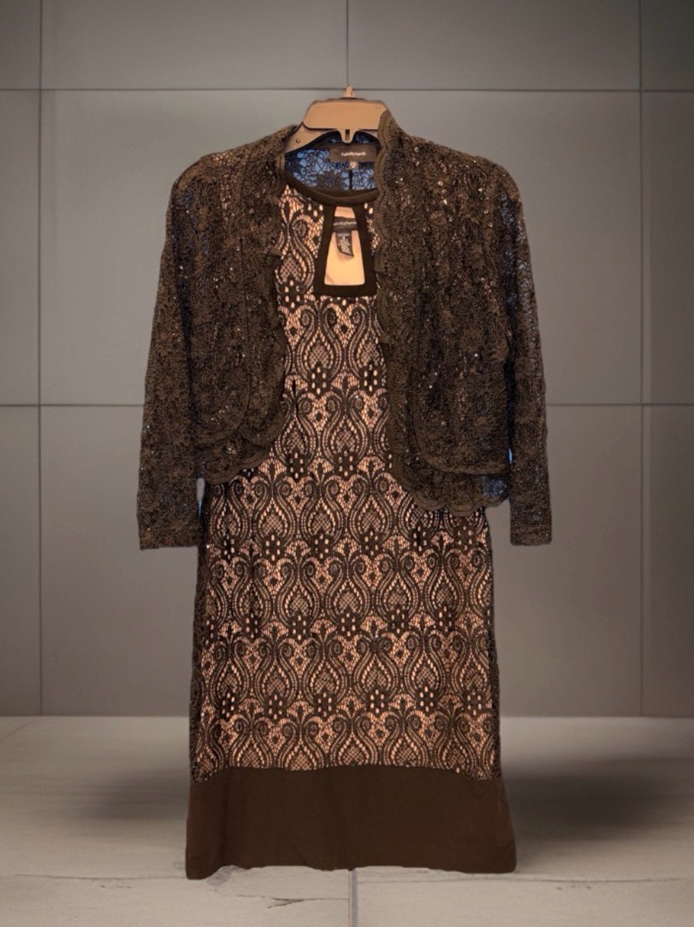 NwoT R&M Richard’s Black Lace-Overlay Cocktail Dress with Beaded Jacket - M